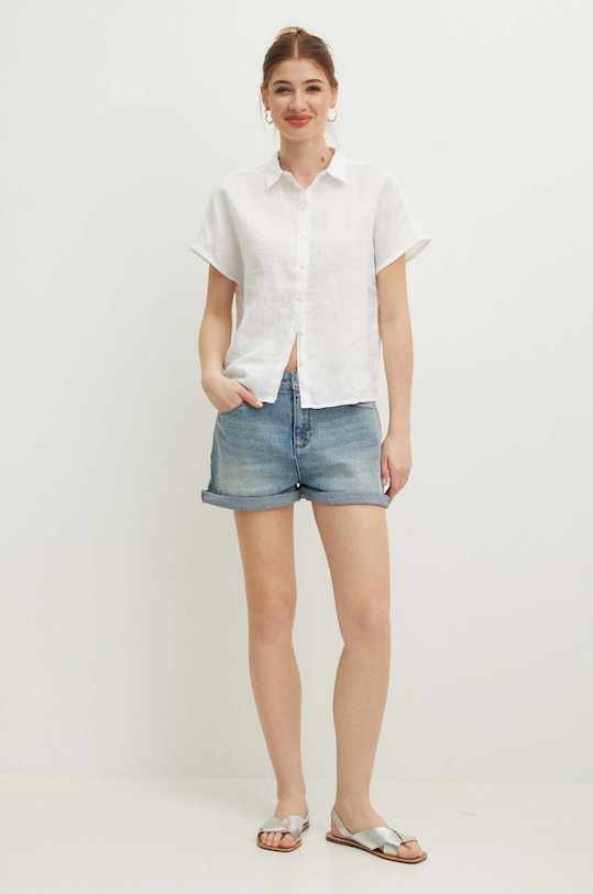 Szorty jeansowe damskie boyfriend z efektem sprania kolor niebieski RS24.SZD0A0 niebieski RS24