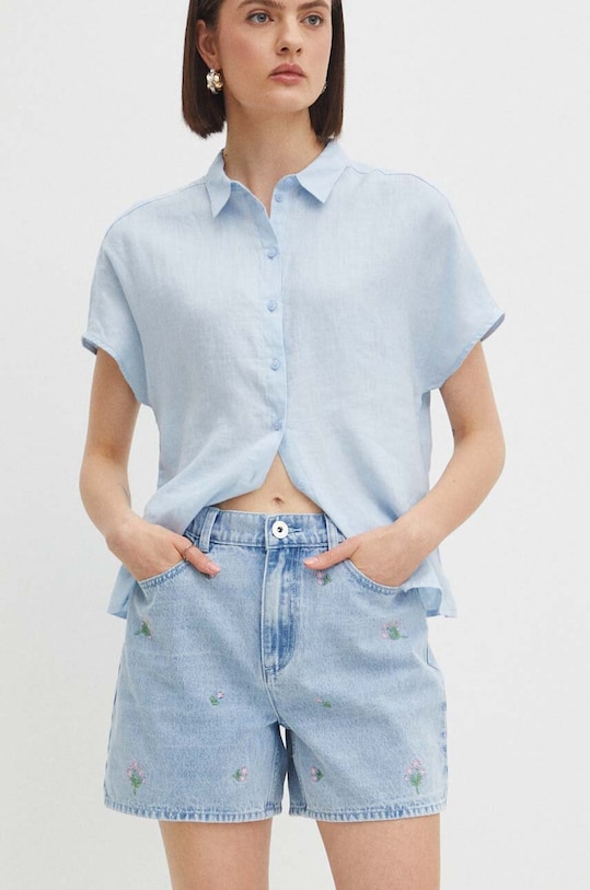 Szorty jeansowe damskie mom fit z ozdobnym haftem kolor niebieski pozostałe niebieski RS24.SZDA03