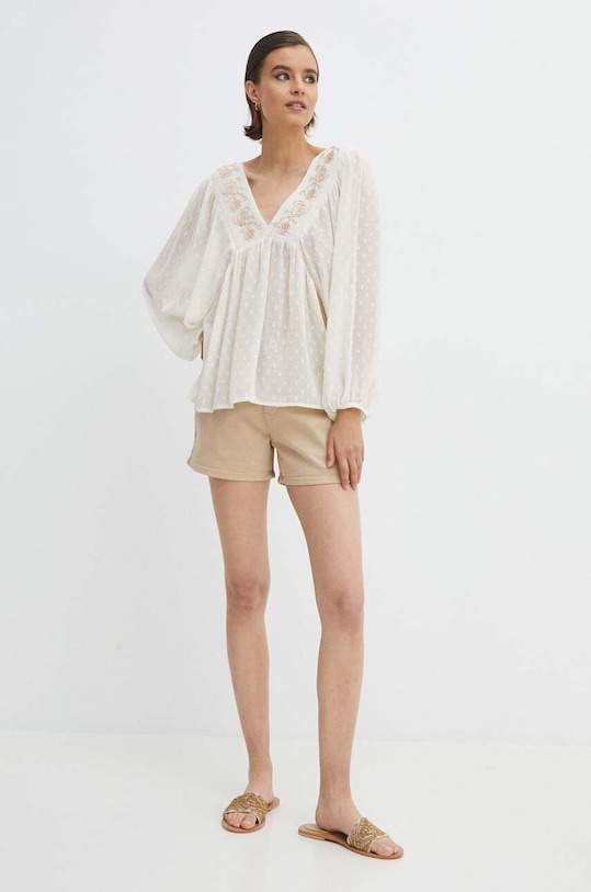Szorty jeansowe damskie loose gładkie kolor beżowy RS24.SZDA08 beżowy RS24