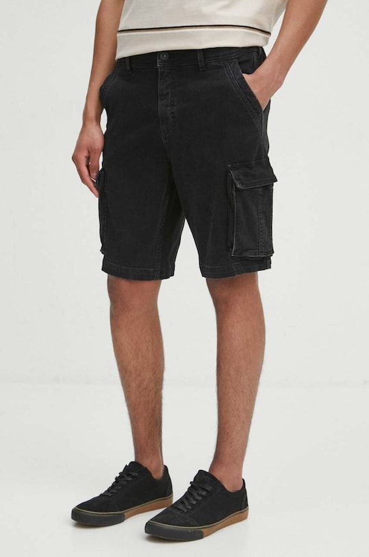 Szorty jeansowe męskie z efektem sprania i kieszeniami cargo kolor czarny jeans czarny RS24.SZM076