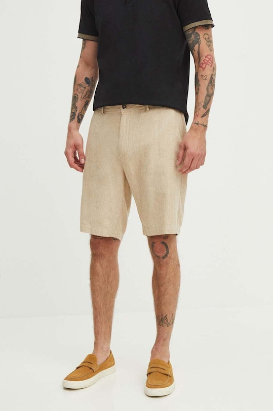 Ľanové šortky pánske béžová farba melanž béžová RS24.SZMB10