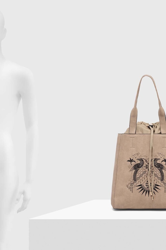 Torebka damska ze skóry ekologicznej z ozdobnym haftem kolor beżowy RS24.TOD608