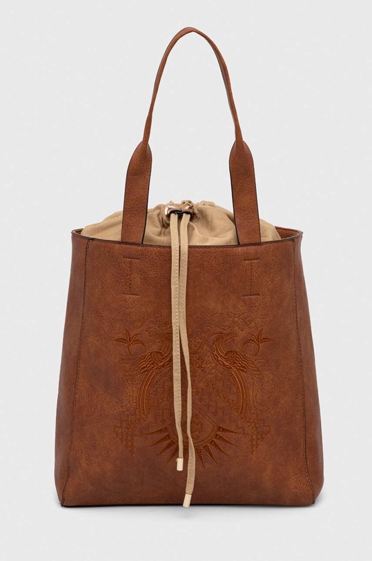 Torebka damska ze skóry ekologicznej z ozdobnym haftem kolor brązowy imitacja skóry licowej brązowy RS24.TOD608