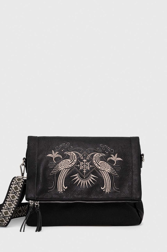 Kabelka dámska z ekologickej kože s ozdobnou výšivkou čierna farba zmestí A4 čierna RS24.TOD609