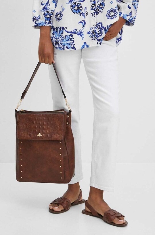 Torebka damska ze skóry ekologicznej kolor brązowy mieści A4 brązowy RS24.TOD915