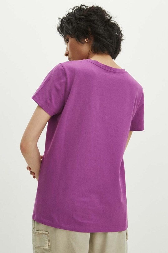 Odzież T-shirt bawełniany damski z domieszką elastanu kolor fioletowy RS24.TSD011 fioletowy