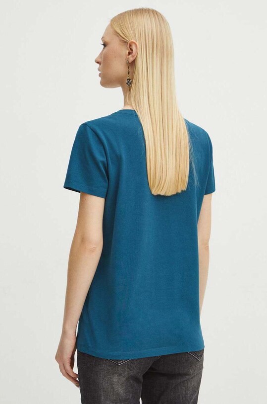 Oblečenie Bavlnené tričko dámske s prímesou elastanu zelená farba RS24.TSD011 tyrkysová