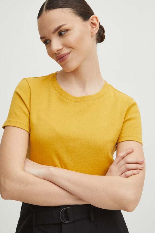 T-shirt bawełniany damski kolor żółty żółty RS24.TSD034