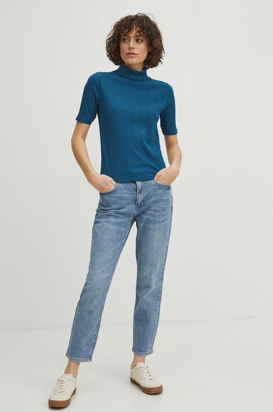 T-shirt bawełniany damski kolor turkusowy RS24.TSD041 turkusowy RS24