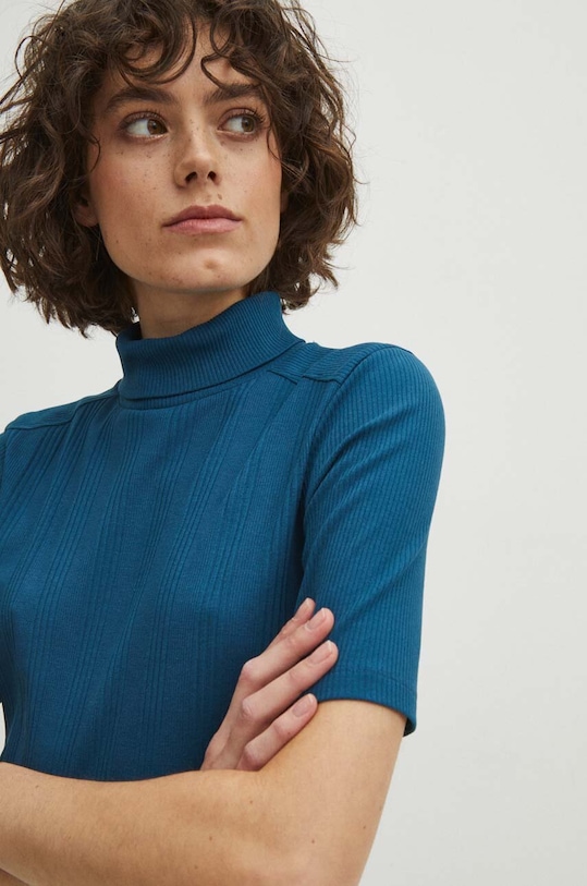 T-shirt bawełniany damski kolor turkusowy turkusowy RS24.TSD041