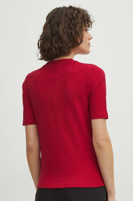 Odzież T-shirt bawełniany damski z domieszką elastanu prążkowany kolor różowy RS24.TSD042 różowy