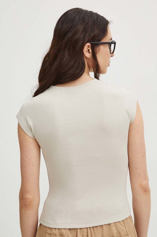 Odzież T-shirt damski gładki z domieszką elastanu i modalu kolor beżowy RS24.TSD052 beżowy