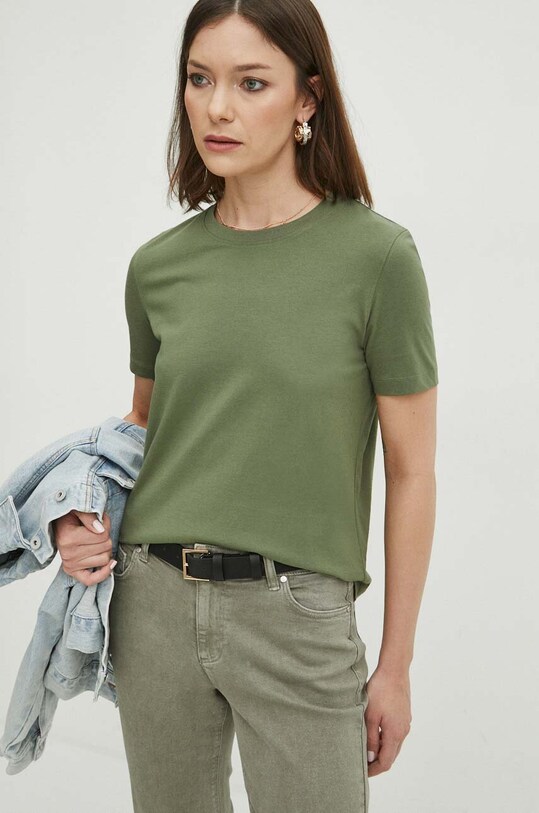 T-shirt bawełniany damski gładki kolor zielony bawełna zielony RS24.TSD061