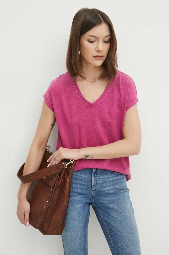 Bavlnené tričko dámske ružová farba jednofarebný ružová RS24.TSD062