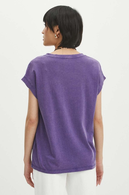 T-shirt bawełniany damski z efektem sprania kolor fioletowy RS24.TSD062 fioletowy RS24