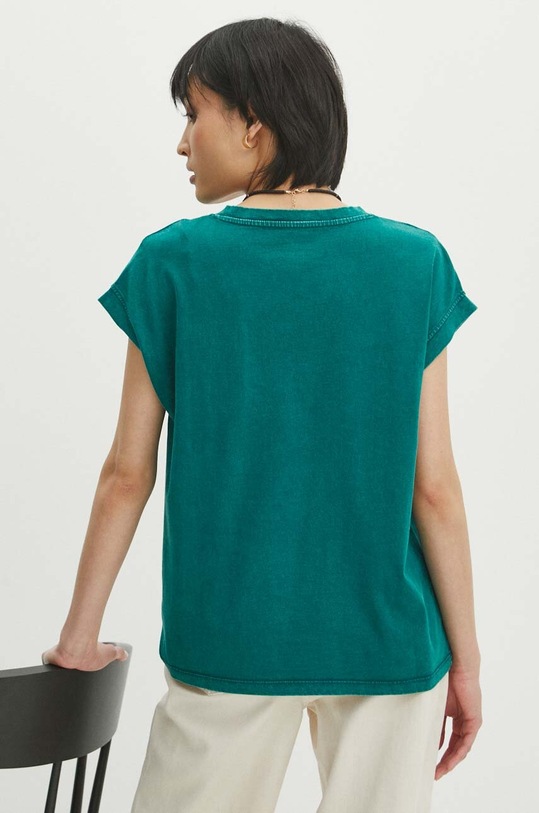 Odzież T-shirt bawełniany damski z efektem sprania kolor zielony RS24.TSD062 turkusowy