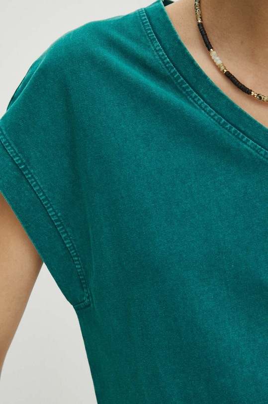 T-shirt bawełniany damski z efektem sprania kolor zielony RS24.TSD062 turkusowy