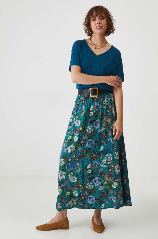 T-shirt bawełniany damski kolor zielony RS24.TSD074 turkusowy RS24