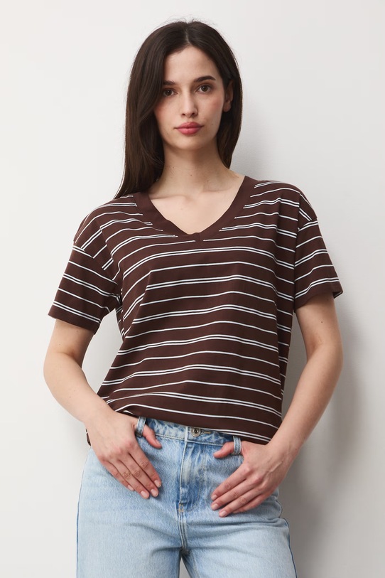 T-shirt damski bawełniany brązowy RS24-TSD074