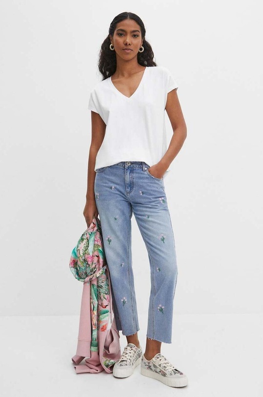 Bavlněné tričko dámské bílá barva bílá RS24.TSD076