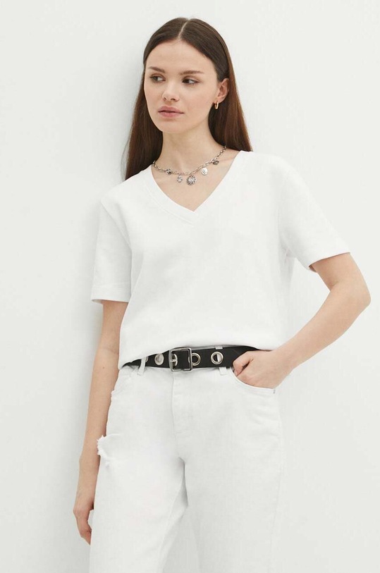 T-shirt bawełniany damski interlock kolor biały gładkie biały RS24.TSD082