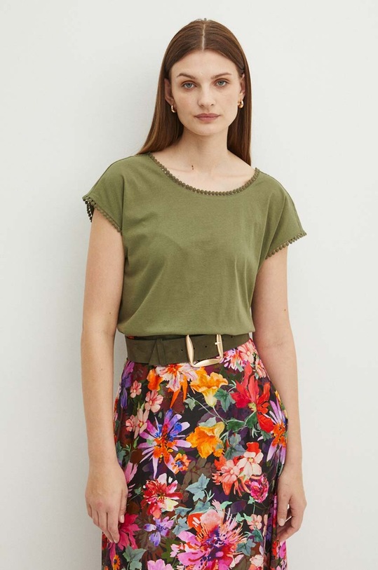 Bavlnené tričko dámske zelená farba RS24.TSD091 zelená