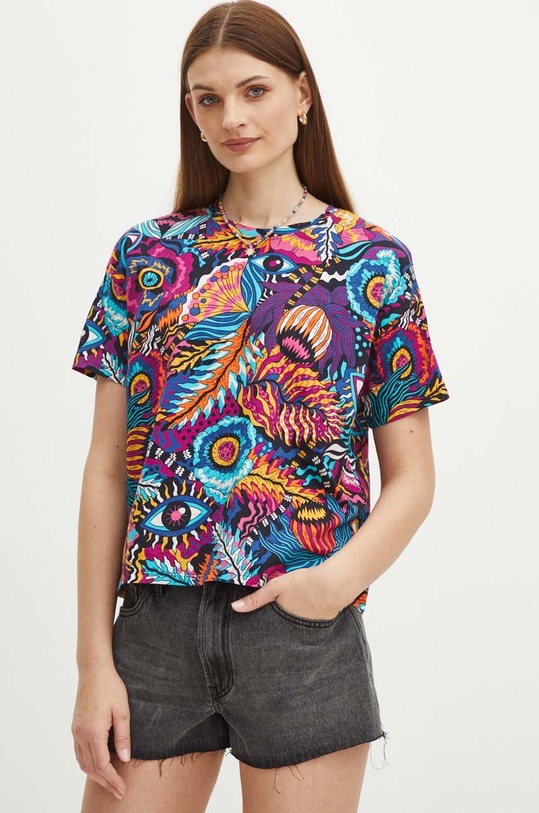 T-shirt bawełniany damski wzorzysty kolor multicolor bawełna multicolor RS24.TSD095