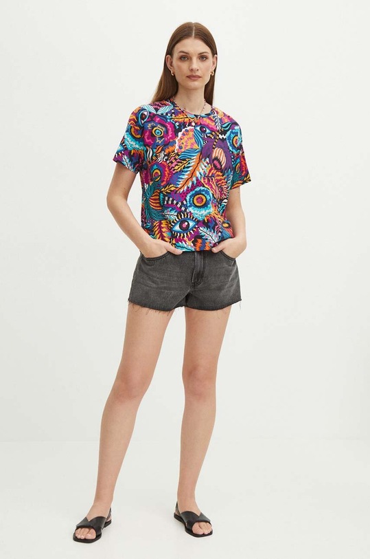 T-shirt bawełniany damski wzorzysty kolor multicolor RS24.TSD095 multicolor RS24