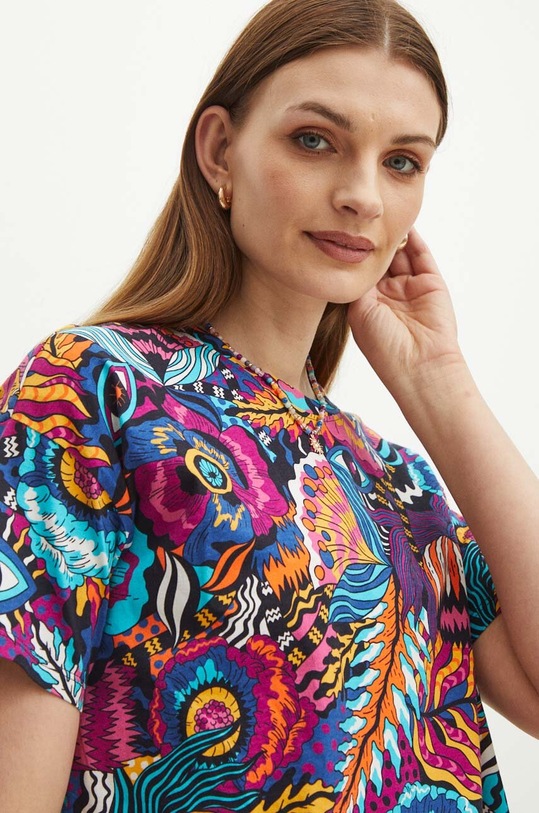 T-shirt bawełniany damski wzorzysty kolor multicolor multicolor RS24.TSD095