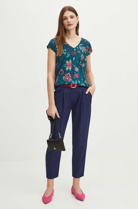 T-shirt bawełniany damski wzorzysty kolor zielony RS24.TSD096 zielony RS24