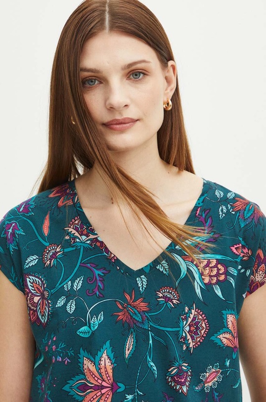 T-shirt bawełniany damski wzorzysty kolor zielony wzorzyste zielony RS24.TSD096