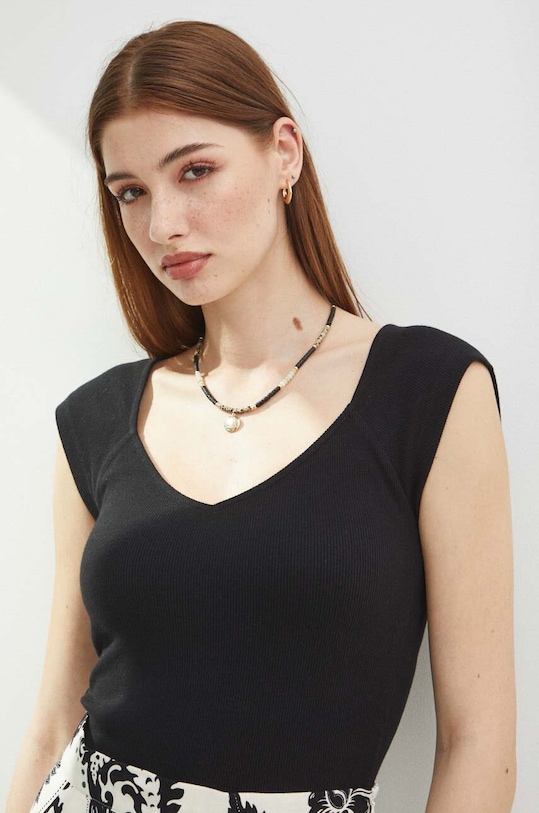 Bavlnené tričko dámske s prímesou elastanu pruhované čierna farba s elastanom čierna RS24.TSD0A1