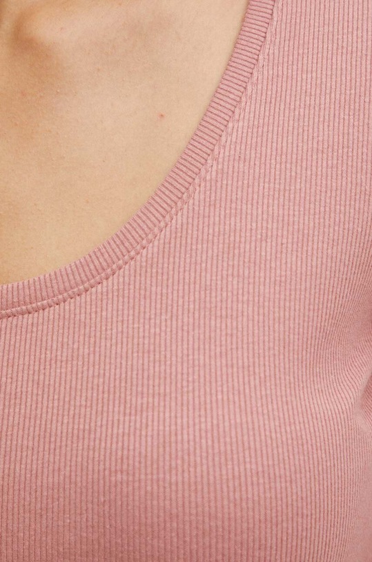 T-shirt damski prążkowany z domieszką elastanu i modalu kolor różowy RS24.TSD0B3 różowy