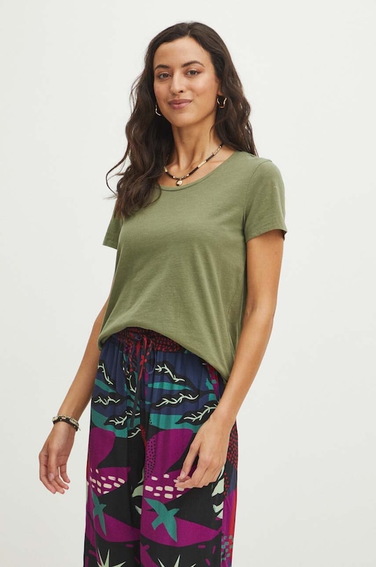 Bavlněné tričko zelená barva regular zelená RS24.TSD0B5