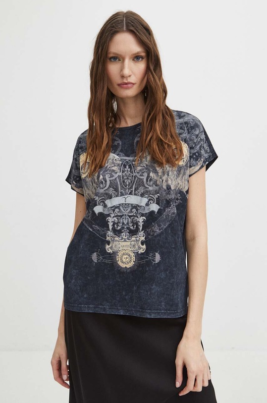 T-shirt bawełniany damski z kolekcji Zodiak - Baran kolor szary RS24.TSD150 szary