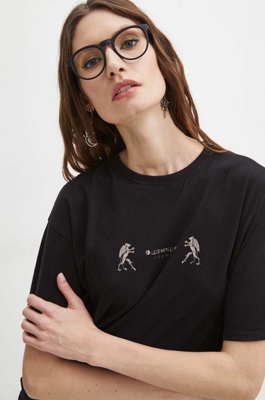 T-shirt bawełniany damski z kolekcji Zodiak - Bliźnięta kolor czarny RS24.TSD152 czarny