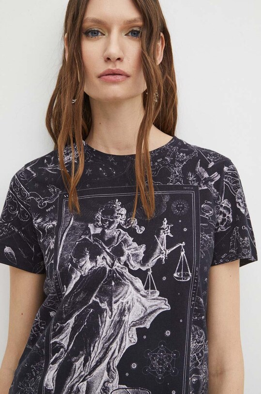 T-shirt bawełniany damski z kolekcji Zodiak - Waga kolor czarny RS24.TSD157 czarny