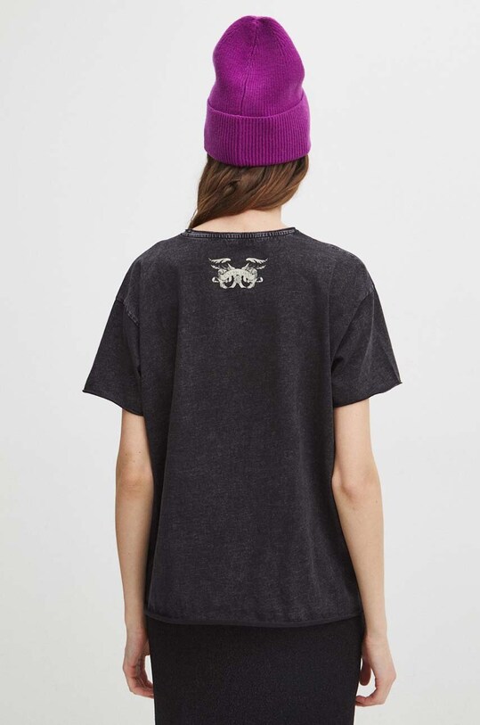 T-shirt bawełniany damski z kolekcji Zodiak - Koziorożec kolor szary szary RS24.TSD160