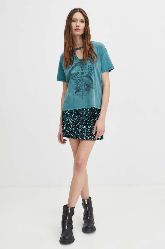 Odzież T-shirt bawełniany damski z kolekcji Zodiak - Ryby kolor turkusowy RS24.TSD161 turkusowy