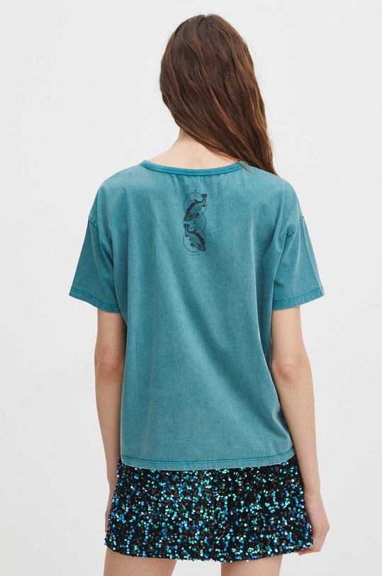 T-shirt bawełniany damski z kolekcji Zodiak - Ryby kolor turkusowy turkusowy RS24.TSD161