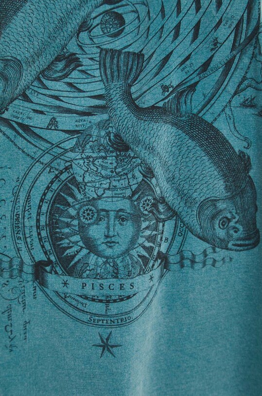 T-shirt bawełniany damski z kolekcji Zodiak - Ryby kolor turkusowy RS24.TSD161