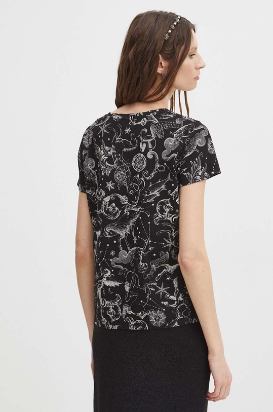 T-shirt bawełniany damski z domieszką elastanu z kolekcji Zodiak kolor czarny czarny RS24.TSD162