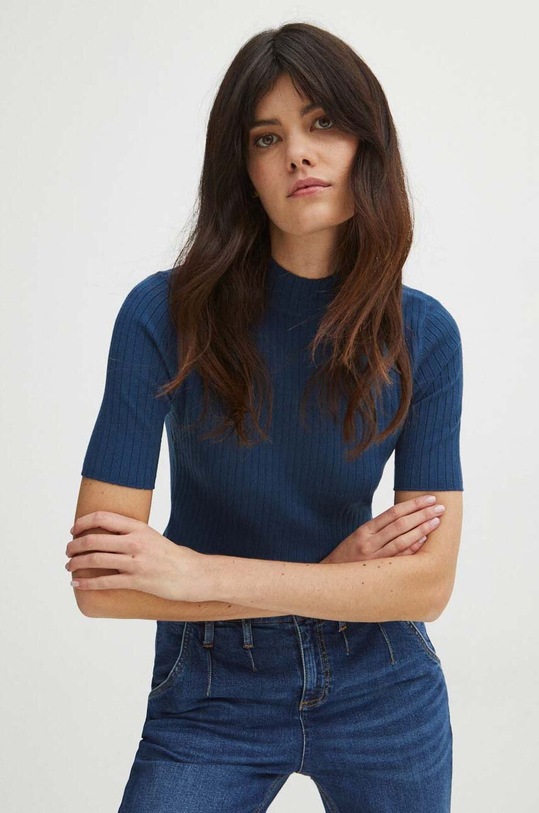 T-shirt damski sweterkowy kolor zielony pozostałe turkusowy RS24.TSD200