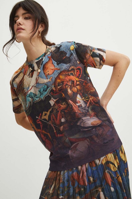 T-shirt bawełniany damski z kolekcji Eviva L'arte kolor multicolor RS24.TSD251 multicolor