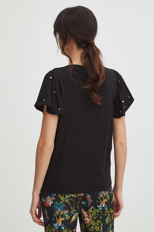 Bavlněné tričko dámské z kolekce Eviva L'arte černá barva černá RS24.TSD252