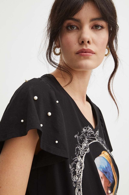 Bavlněné tričko dámské z kolekce Eviva L'arte černá barva RS24.TSD252