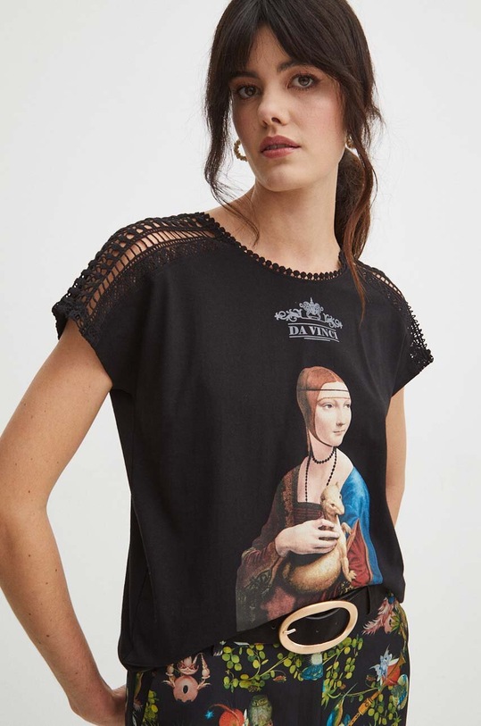 Bavlnené tričko dámske z kolekcie Eviva L'arte čierna farba RS24.TSD253 čierna RS24