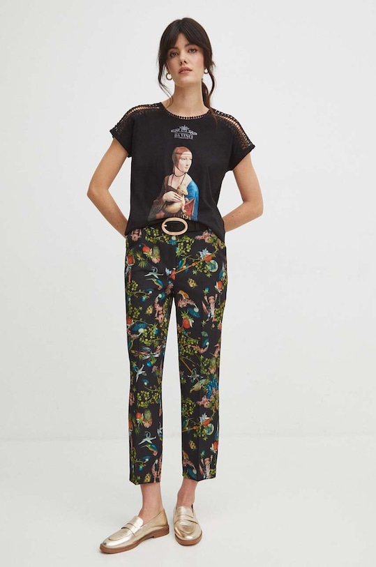 Oblečenie Bavlnené tričko dámske z kolekcie Eviva L'arte čierna farba RS24.TSD253 čierna