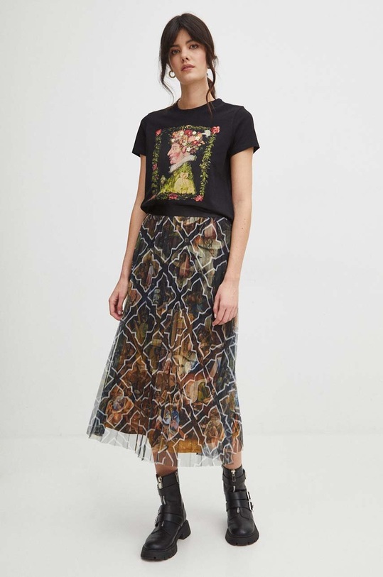 Oblečenie Bavlnené tričko dámske s elastanom z kolekcie Eviva L'arte čierna farba RS24.TSD255 čierna