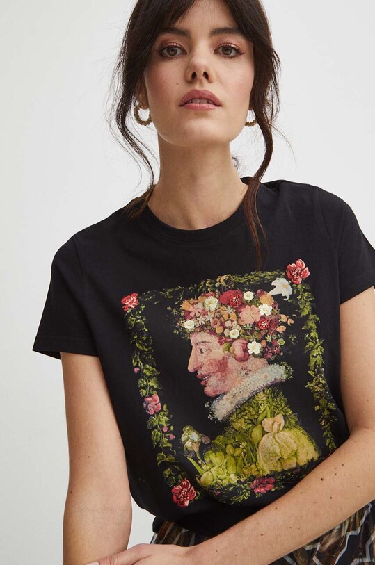 T-shirt bawełniany damski z domieszką elastanu z kolekcji Eviva L'arte kolor czarny RS24.TSD255 czarny